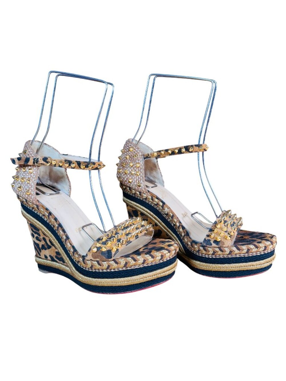 Christian Louboutin Madmonica Leopard Spiked Platform Wedge Sandal Size EU 38